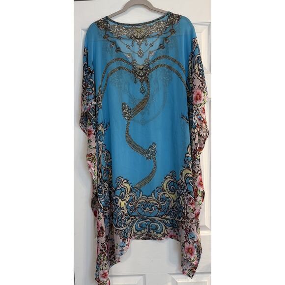 Kaftan Kimono Dress Sz XL Blue Sequins Summer Beach Wear CoverUp Vacation Cruise - Picture 2 of 13